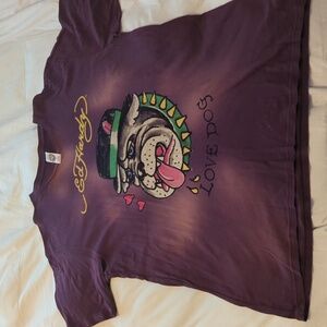 Ed Hardy Purple Love Dog Graphic Tee